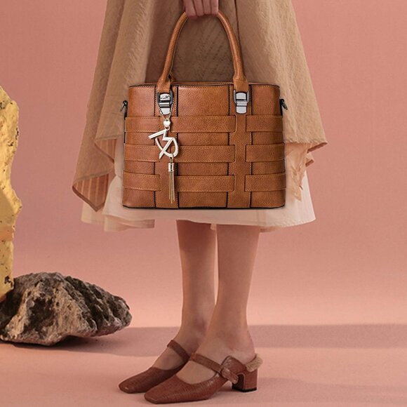 PU Leather Weave Shoulder Bag for Women Elegant Top Handle Designer Purse - Picture 7 of 7